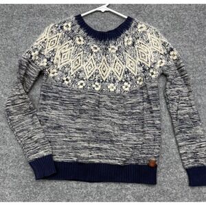 Roxy Womens Navy White Fair Isle Eyelash Knit Space Dye Sweater Small